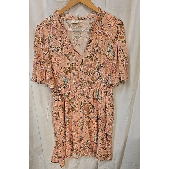 Spartina 449 Elayne Splitneck Dress Calm Waters Floral Cottagecore Beachy L - Picture 6 of 10